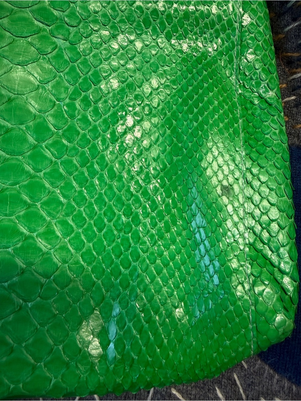 Green Python-Embossed Tassel Clutch - Picture 9 of 9